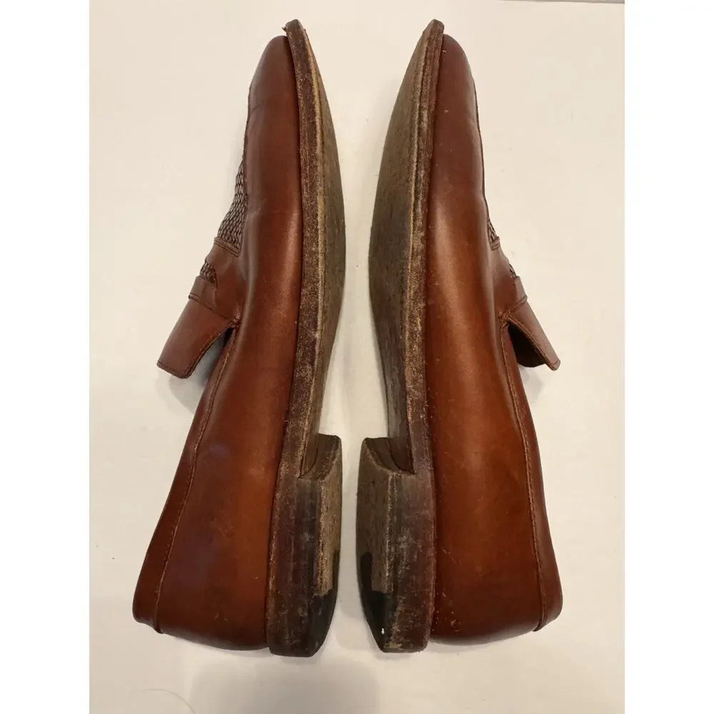 Allen Edmonds Carlsbad Loafers Brown Leather 11.5 E Slip On Woven Penny
